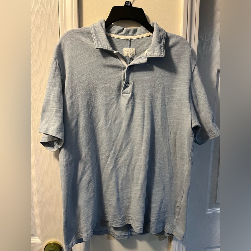 Rag & Bone Short Sleeve Polo Light Blue Cotton Men's Size Large